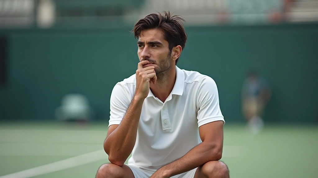 لاعب تنس شاب يركز قبل المباراة مع تعبيرات ثقة وحزم