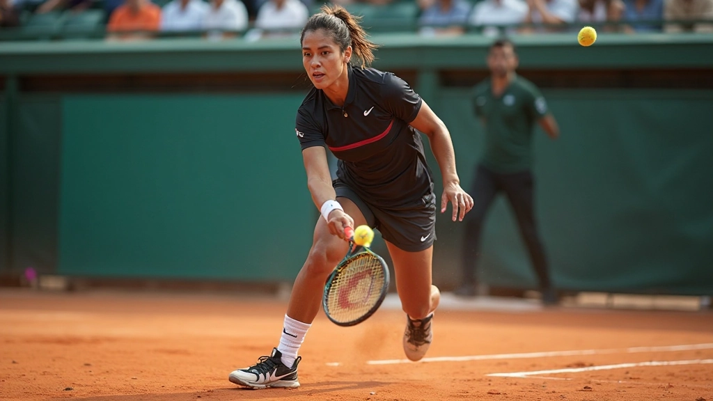 لاعب تنس يقوم بضربة أمامية قوية على ملعب التنس